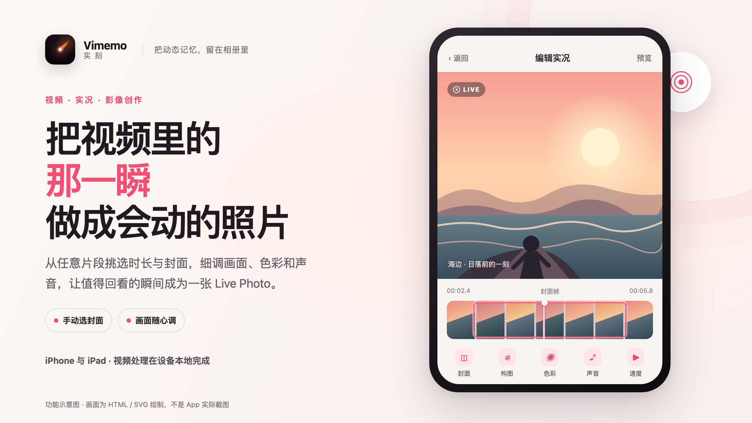 Vimemo 实刻功能示意：把视频瞬间做成 Live Photo